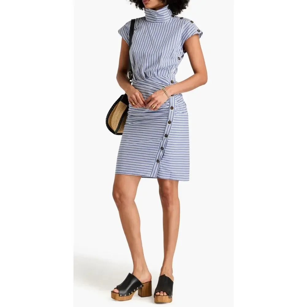 VERONICA BEARD Arabel gathered striped cotton-blend poplin dress Size 6 - Picture 1 of 12
